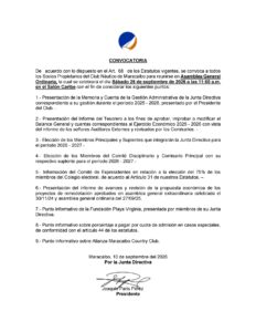 Convocatoria Asamblea General Ordinaria Club Náutico de Maracaibo