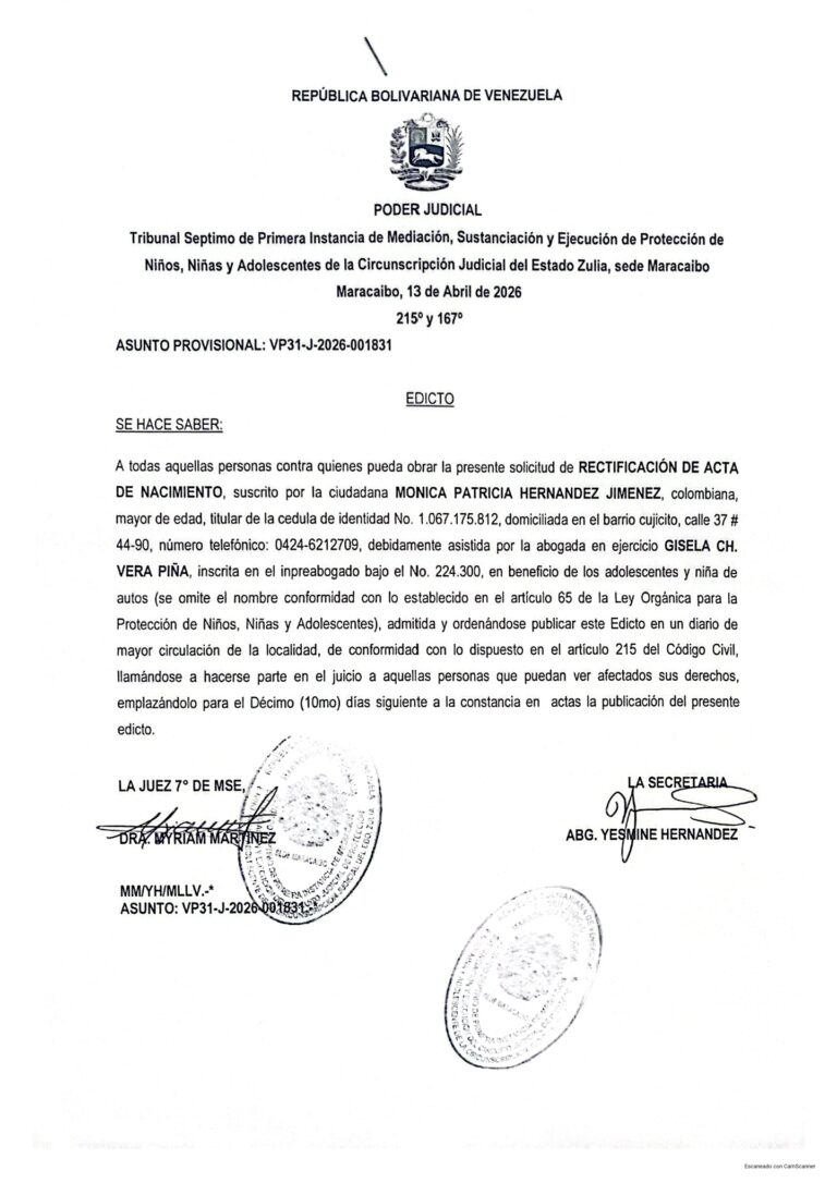 Edicto Asunto Provisional VP31-J-2026-001831