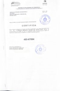 Registro Mercantil Ferre Repuestos G&M, C.A