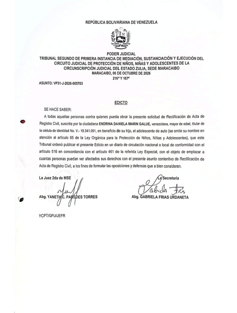 Edicto Asunto VP31-J-2026-005703