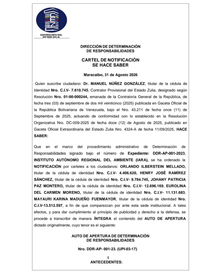 Cartel de Notificación Expediente Nro DDR-AP-001-2023 (IARA)