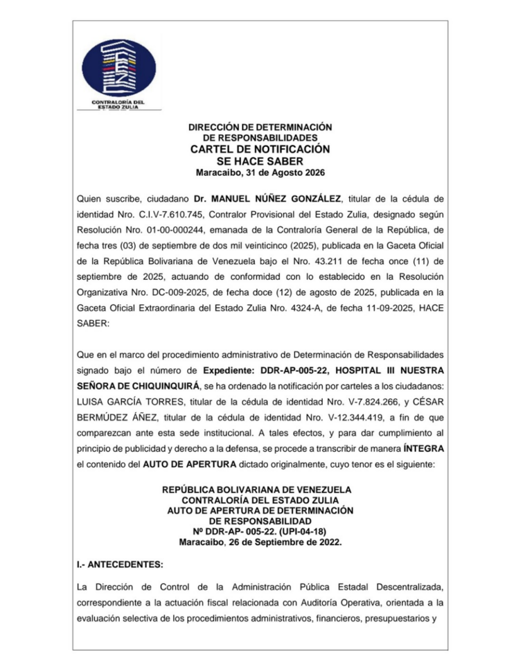 Cartel de Notificación Expediente Nro DDR-AP-005-22 (UPI-04-18)