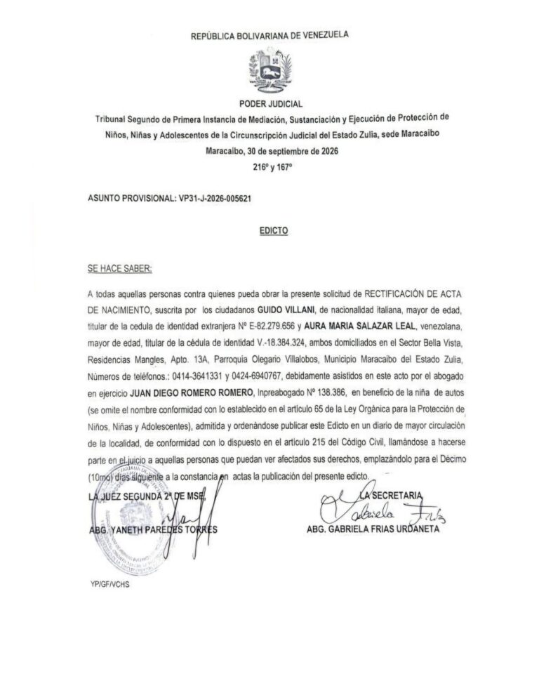 Edicto Asunto Provisional VP31-J-2026-005621