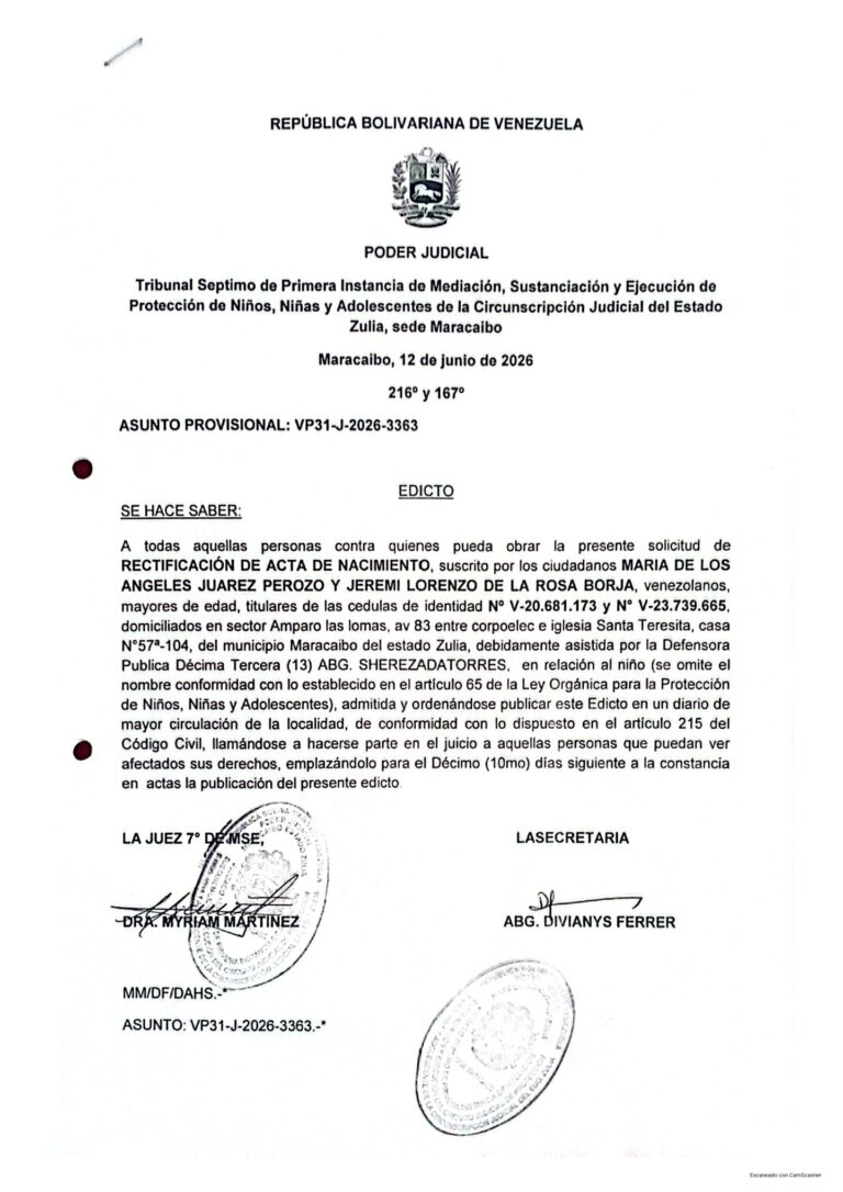 Edicto Asunto Provisional VP31-J-2026-3363