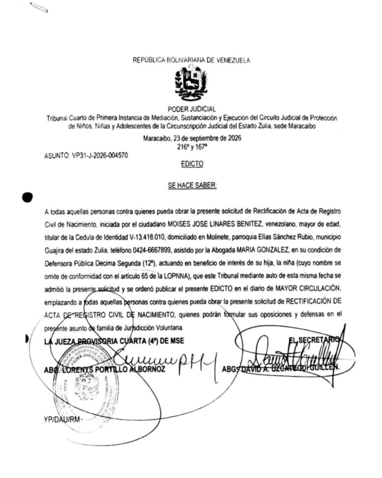 Edicto Asunto VP31-J-2026-004570