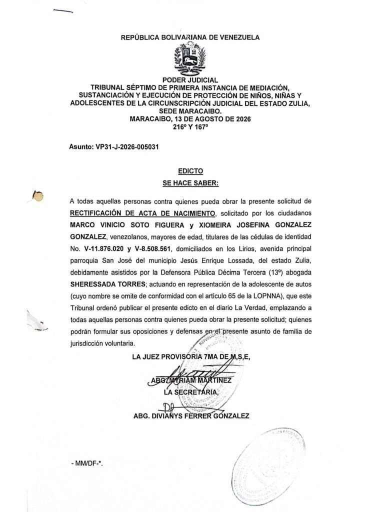 Edicto Asunto VP31-J-2026-005031