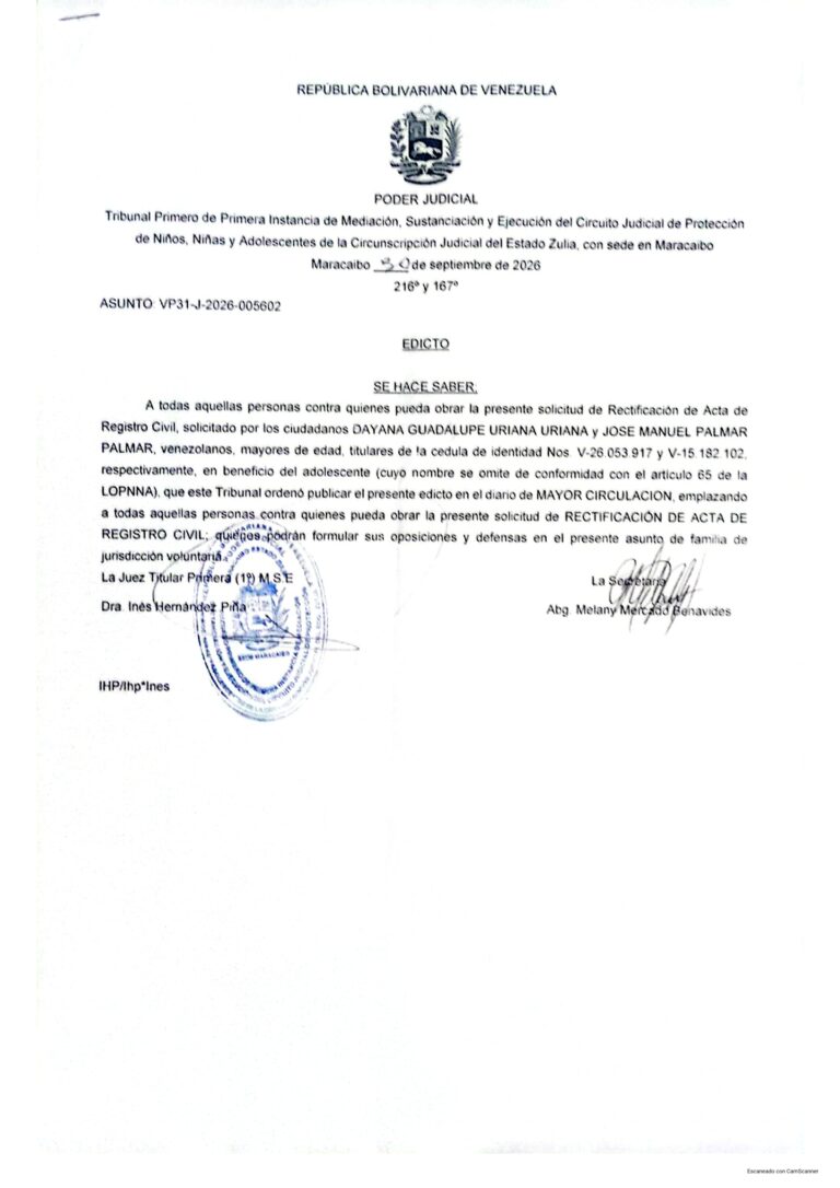 Edicto Asunto VP31-J-2026-005602