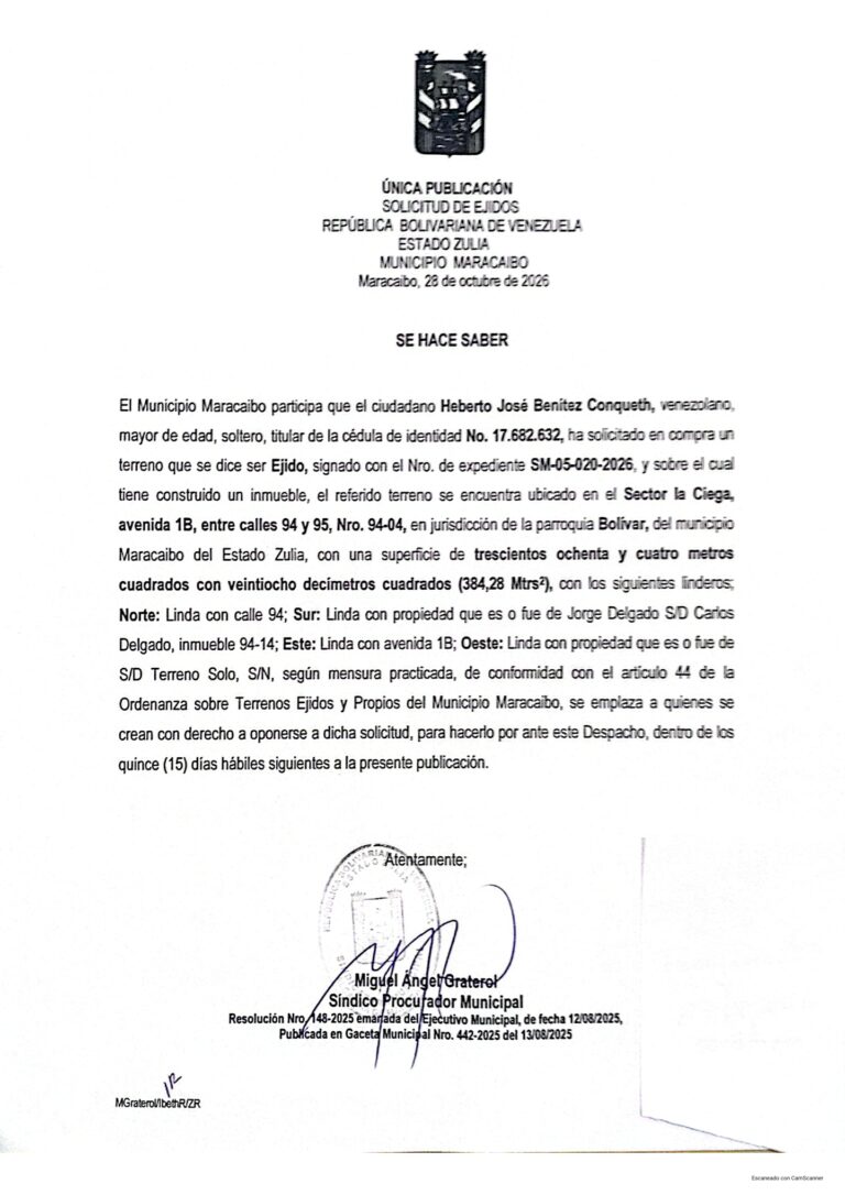 Única publicación Solicitud de Ejidos Expediente Nro SM-05-020-2026